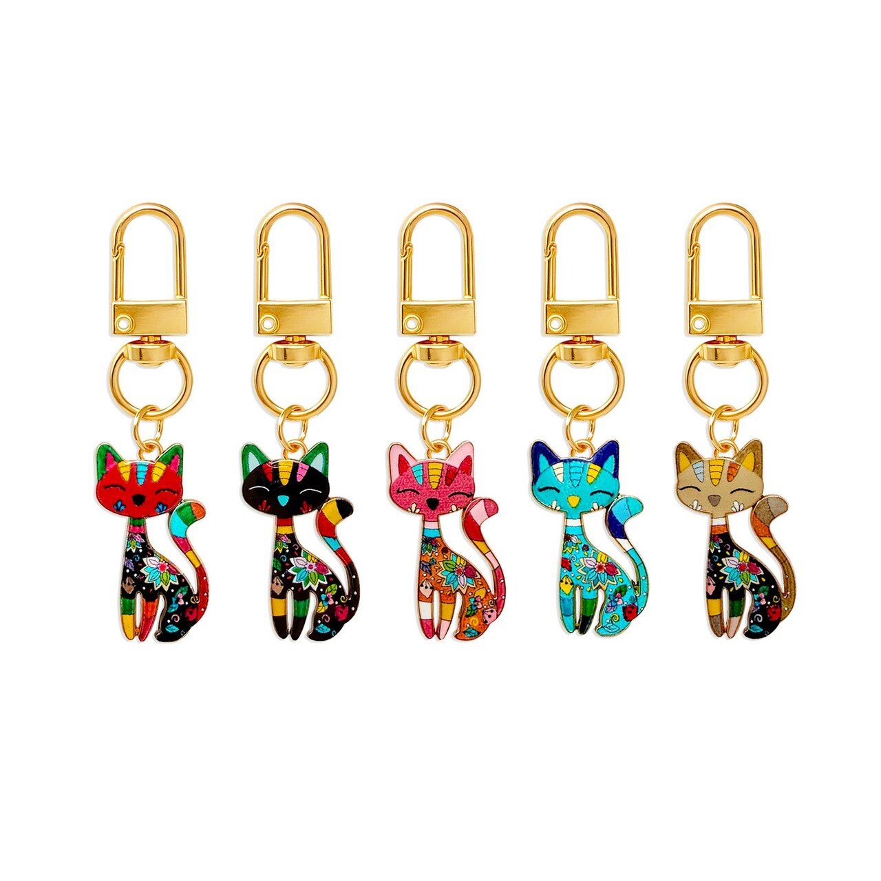 Wrapables Colorful Cats Keychain, Bag Charm Accessory for Purse Handbag Backpack (Set of 5)
